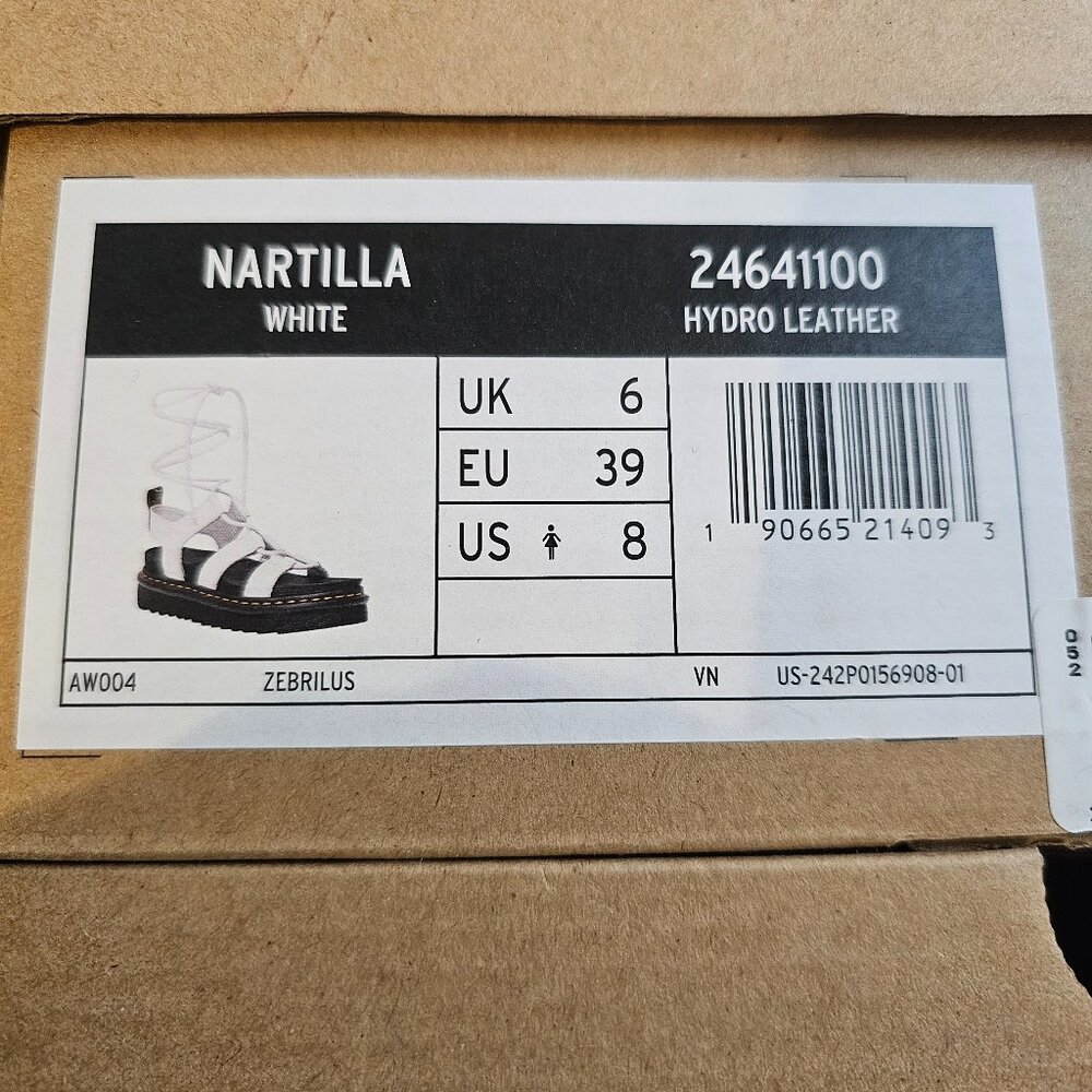 New Dr. Martens Nartilla Gladiator Sandals White Womens 24641100 8 USA 39 EU